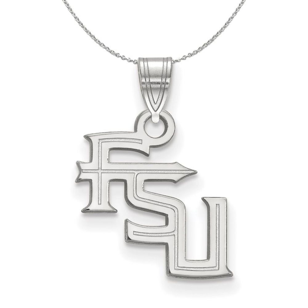 Sterling Silver Florida State Small 'FSU' Necklace - 16 Inch
